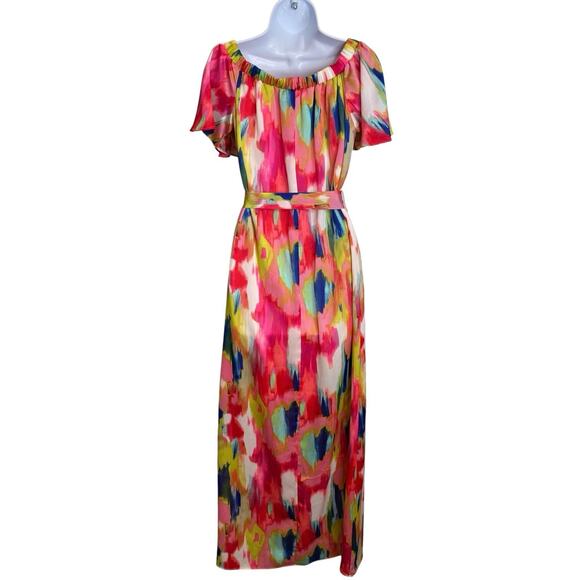 Trina Turk Women's Abstract Off Shoulder San Onofre Maxi‎ Dress Size S Vibrant - Picture 2 of 12